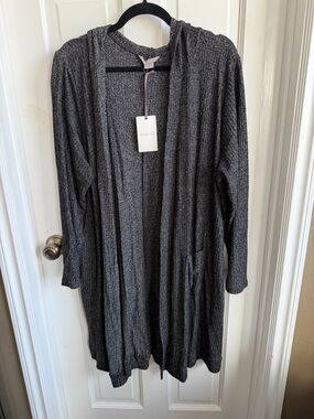 Soft Knit Open-Front Hooded Cardigan - Charcoal Gray